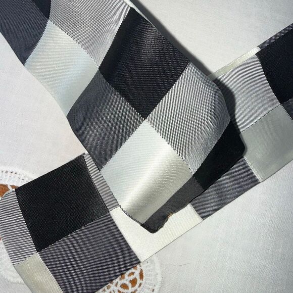 1970s Mod Black & White Checkered Taffeta Sash – 80.5” Long Vintage Belt Scarf - Picture 13 of 15